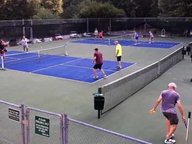 Residents playing pickleball